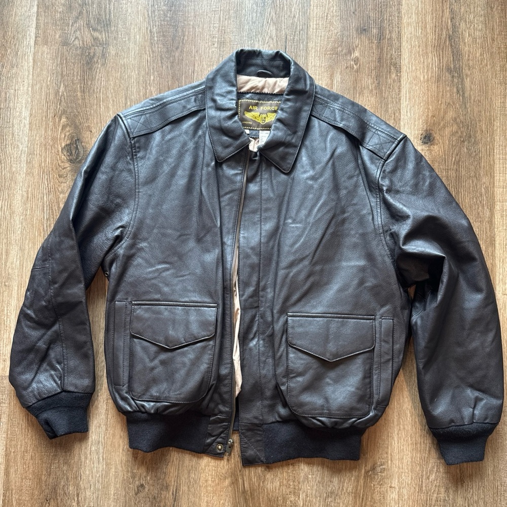 Landing Leathers Air Force 100% Genuine Brown Leather Bomber Jacket Man’s Size L
